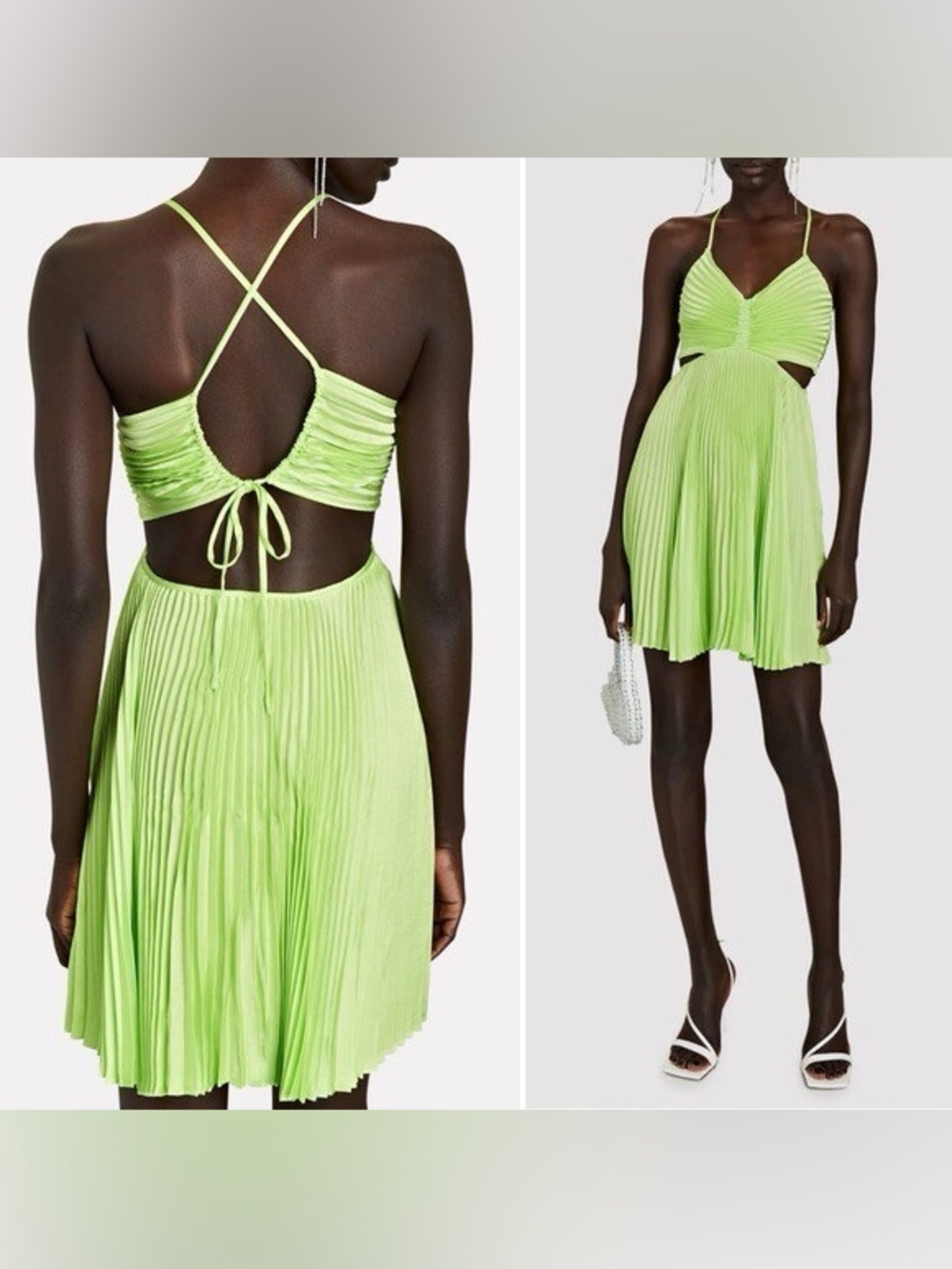 A.L.C.‎ Ari Pleated Mini Dress Green Sz 4 Intermix Cutout Satin Party
